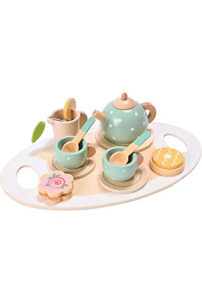 Arabest 15-Piece Wooden Tea Party Set,Play Kitchen Accessories with Tea Pot,C...