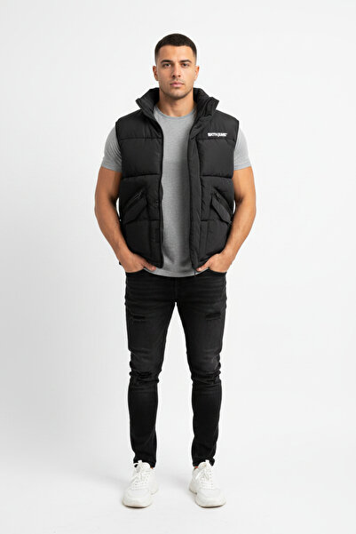 Sixth June Men's black quilted vest, with Front Zippered and side pockets, ca...