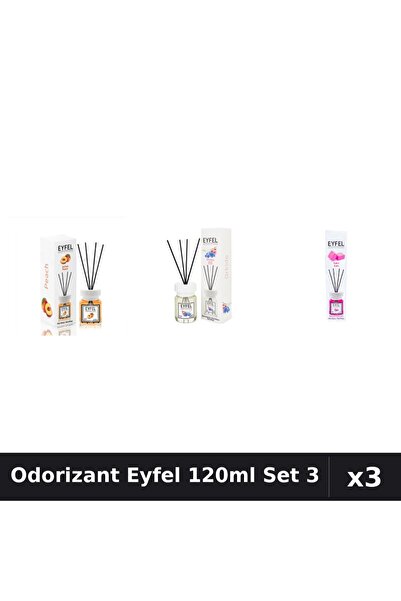Eyfel Set 3 Odorizante Camera cu Betisoare 120ml - Piersica, Orhidee, Bubble Gum