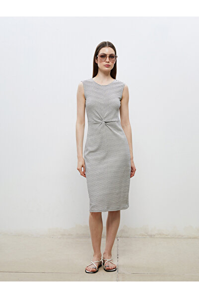 LC Waikiki Vizyon New Season Crew Neck Striped Drawstring Dress