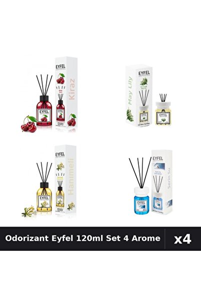 Eyfel Set 4 Odorizant Cameră cu Betișoare 120ml - Cireșe, Cool Water, Lacrami...
