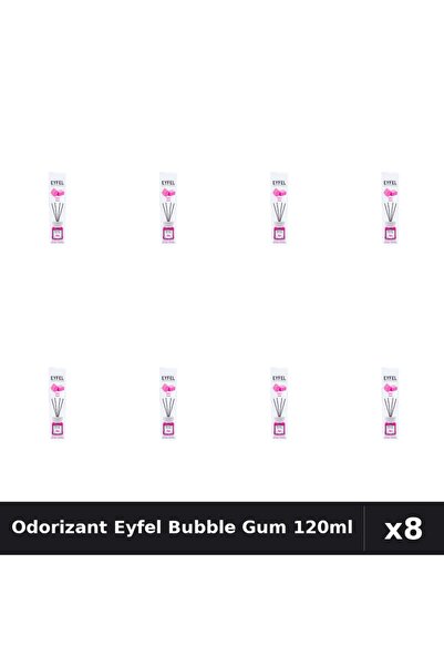 Eyfel Set 8 Odorizant Camera cu Betisoare Bubble Gum - Parfum Intens, 120ml
