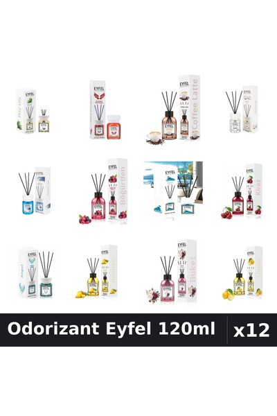 Eyfel Set 12 Odorizante Camera cu Betisoare - 12 Arome Asortate, 120ml