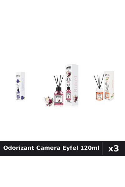 Eyfel Set 3 Odorizante Camera cu Betisoare 120ml - Zambile, Bouquet, Acacia