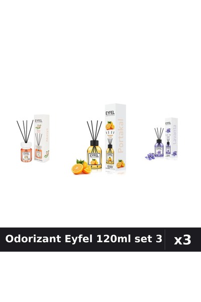 Eyfel Set 3 Odorizante Camera cu Betisoare - Acacia, Lavanda, Portocala 120ml