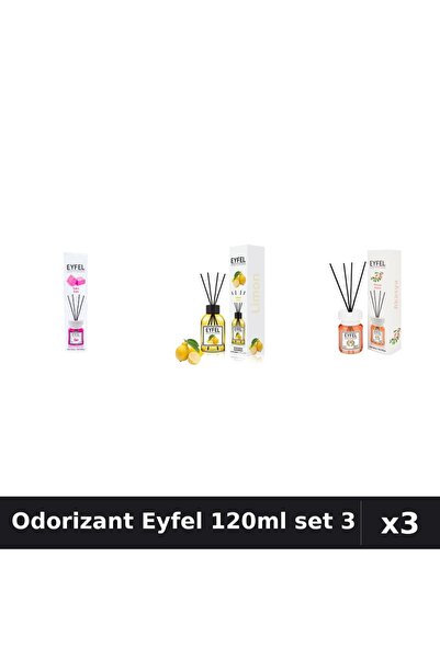 Eyfel Set 3 Odorizante Camera cu Betisoare 120ml - Bubble Gum, Lamaie, Acacia