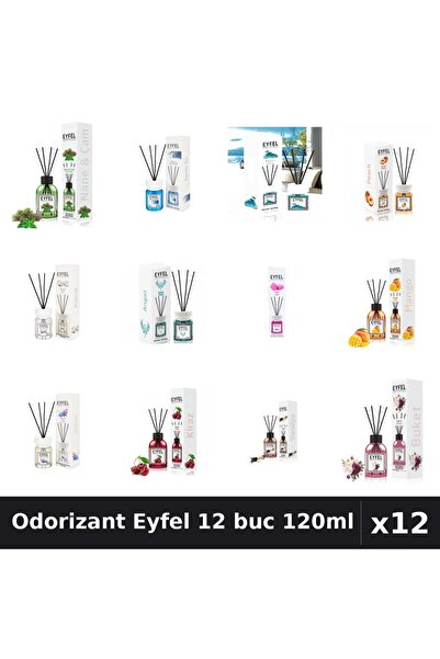 Eyfel Set 12 Odorizante Camera cu Betisoare - 12 Arome Asortate, 120ml