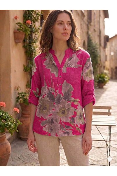 AYASOFYA OTANTIK Women's Italian Three-Button Collar Floral Pattern Pocketed ...
