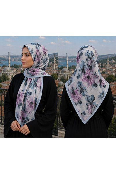 Lila Floral Desenli Premium Şal