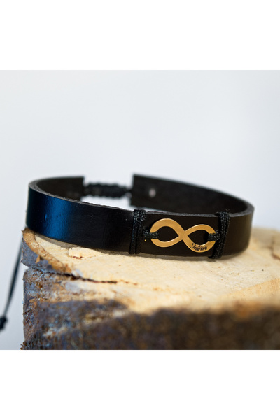 BLACK SWAN Bijoux Bratara din piele cu simbol infinit din aur 14K