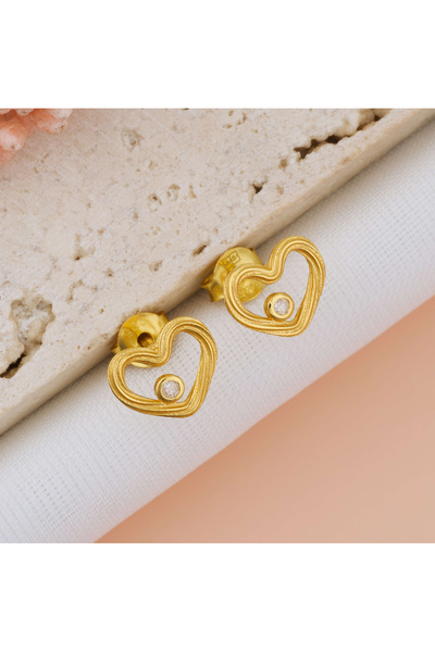 BLACK SWAN Bijoux Diamond Heart Earrings — 925 Sterling Silver, 24K Gold Plated