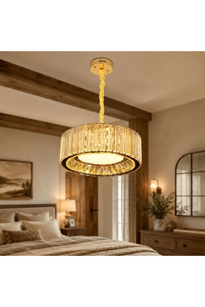 proled Candelabru LED din cristal auriu 100W (50W+50W), telecomandă, rotund 4...