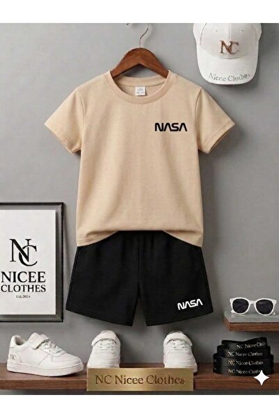 NC Nicee Clothes تي شيرت صيفي للأطفال شورت يونيسكس (طباعة ناسا صغيرة باللون ا...