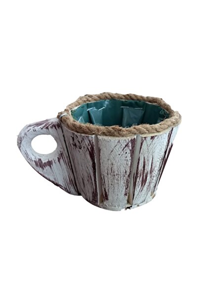 OEM Ghiveci de flori din lemn, decorat cu sfoară, Model Cana, Alb, 14x11 cm