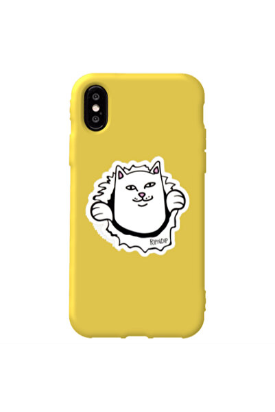 Other Apple iPhone Xs White cat Yellow Colored Silicone TPU Θήκη