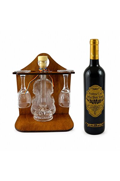 velve Set premium "Pentru cel mai bun Tata”, minibar rustic din lemn cu sticl...