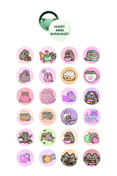 nihonwosekai Pusheen Anime Buton Rozet 24 ADET