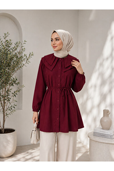 naitre Poplin Large Collar Drawstring Waist Detailed Hijab Tunic Oversize