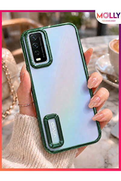 Molly VİVO Y20 İçin Kenarları Metalik Yeşil Lens Koruyuculu Lou Lazer Şeffaf ...
