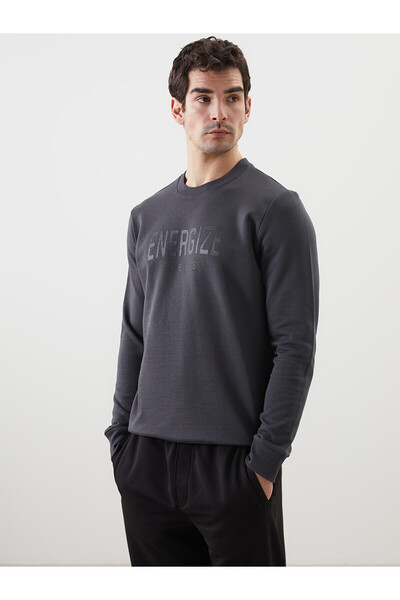 LC Waikiki Trendlucky Men's Printed Sweatshirt with Oval Collar and Long Sleeves
