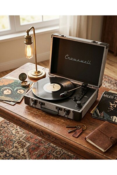 TB Crown Well Turntable Suitcase CR Series Çantalı Pikap (Gri)