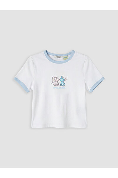 LC Waikiki Nevavm Women's T-Shirt with Oval Collar Stitch and Angel Print