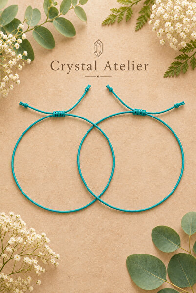 Crystal Atelier Turkuaz Makrome İp Bileklik Ayarlanabilir Unisex El Yapımı Ar...