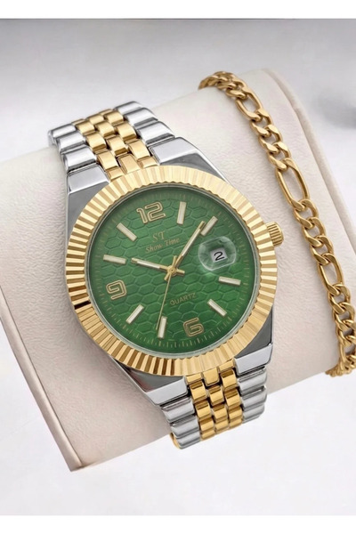 Feronnucci Men's Calendar Gold Wristwatch – Luxury Men's Watch with Steel Ban...