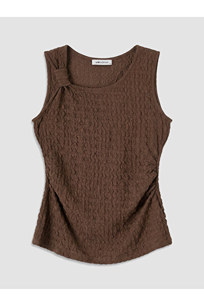 LC Waikiki Nevavm Farkıyla Kayık Yaka Gathered Textured Blouse