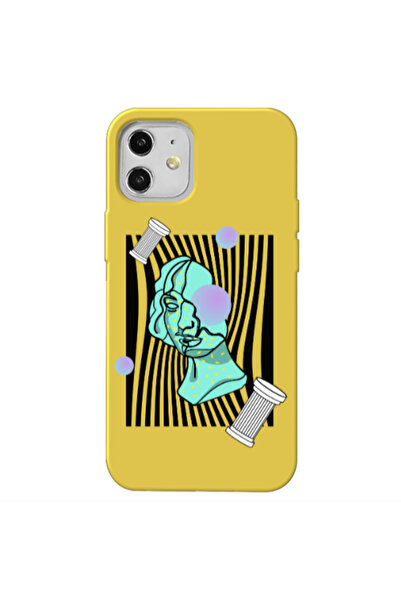 Other Apple iPhone 12 Columns Yellow Colored Silicone TPU Θήκη