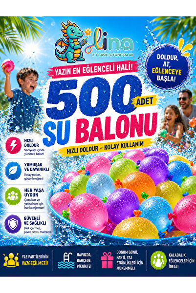 ümit toys Lina – 500’lü Su Balonu – Hızlı Doldurulabilir Renkli Yaz Eğlence Seti