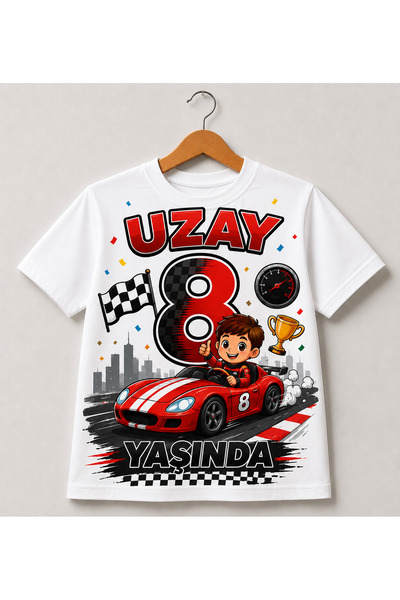 MiniHouse ARABA TEMALI DOĞUM GÜNÜ İSME ÖZEL KİŞİSELLEŞTİRİLMİŞ T-Shirt %100 P...