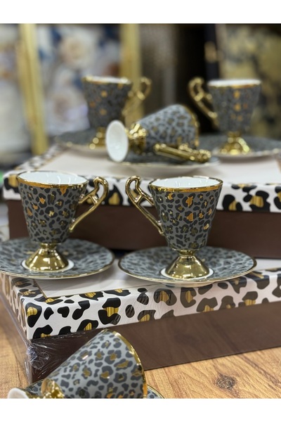 KRD Home Leopar Desenli 6 Kişilik Türk Kahvesi Fincanı(s)