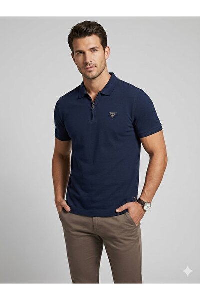 Guess تي شيرت رجالي بتفاصيل سحاب وياقة بولو وأكمام قصيرة M4YR00Z3DM0