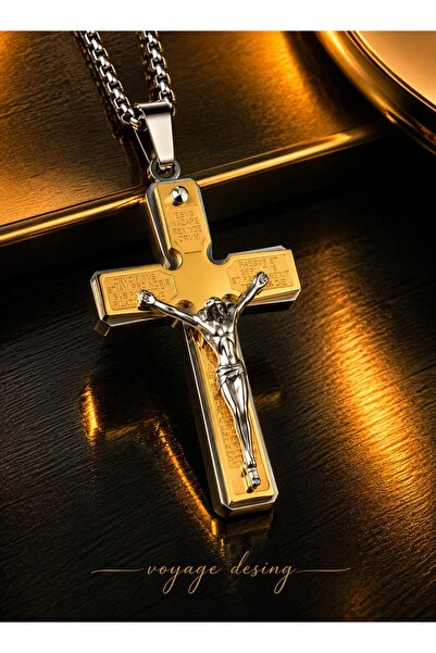 voyageaccessory 316L Paslanmaz Çelik Unisex Tasarım Gold Gümüş Renk İsa Haç K...