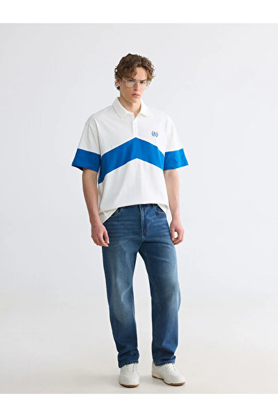 LC Waikiki White Polo Neck Color Block Men's T-Shirt