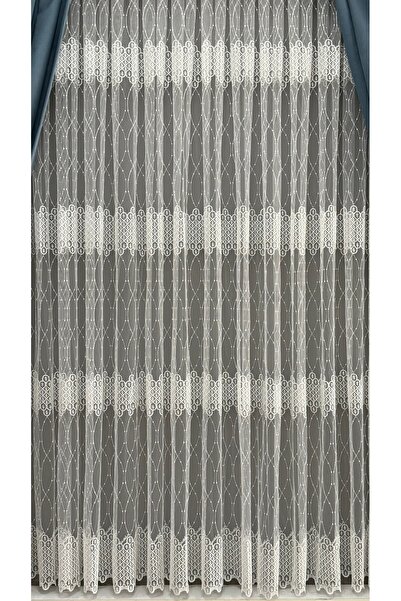 Görkem Perde |   Drop Stripe Embroidered Tulle Curtain |   Off-White Modern T...