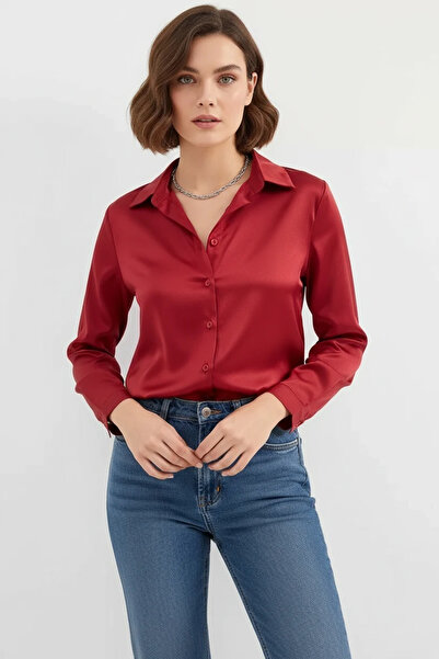 Generic Brand Women's Satin Burgundy Shirt