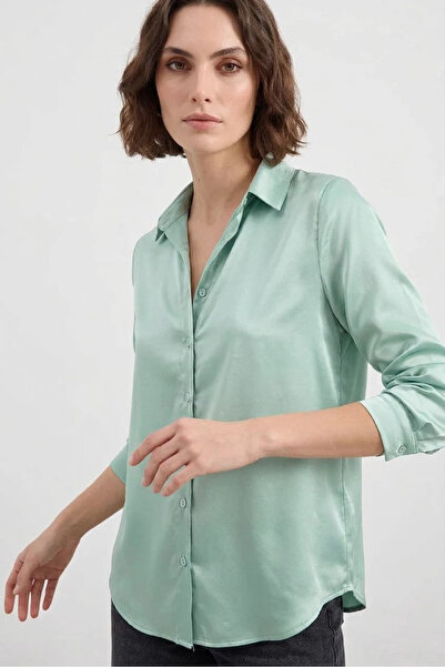 Efnaz style Women's Draped Satin Green Shirt