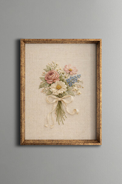epiqart Pastel Flower Bouquet - Vintage Patterned Frame - Slim Model