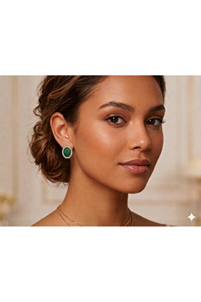 Rostil Efect Oval Stainless Steel Earrings with Matte Emerald Green Center an...
