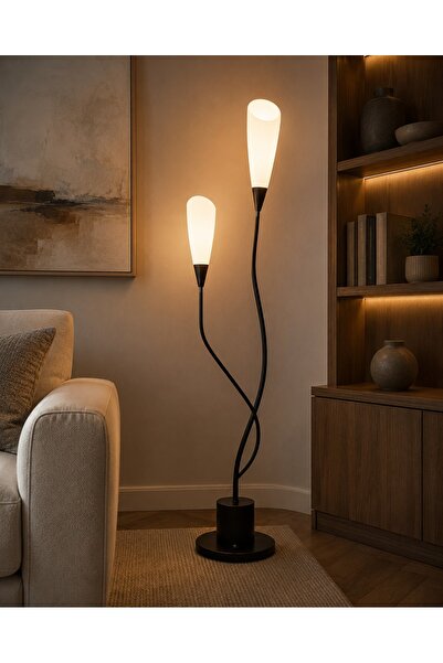 N.zone Modern Black Double-Headed Floor Lamp with Elegant Streamlined Design ...