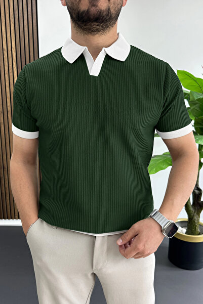 Edwox Men's Collared Colorful T-Shirt Green Edw496