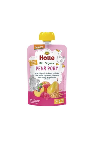 Holle Organic Puree, Pears, peaches and raspberries with spelt wheat, Pear Po...