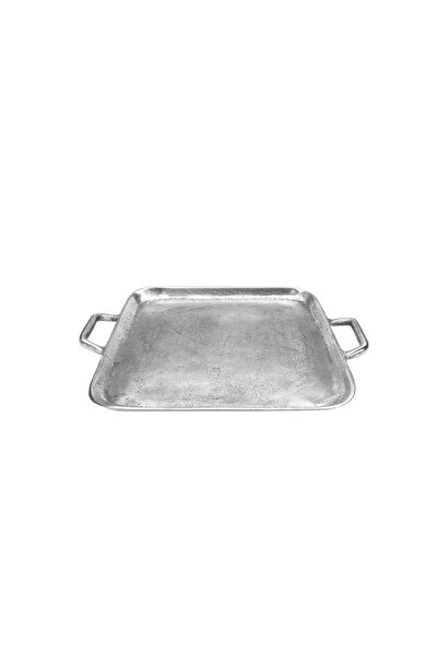 Porland Sono Gümüş Rengi Dekoratif Tepsi 43x35 cm