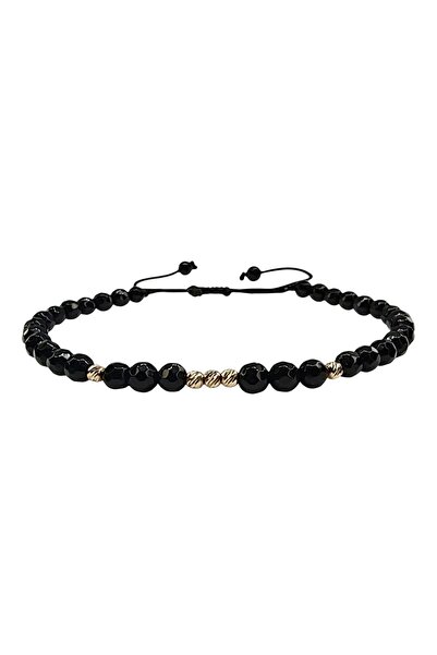 Zephyrs Bijoux Bratara Eleganta cu 5 Bile din Aur 9K Fatetat si Onix Negru