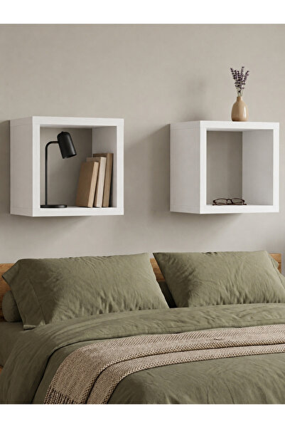 Aurean Dekoratif Ahşap Duvar Rafı Çok Amaçlı Kullanım 2li Beyaz 25x23x15 cm