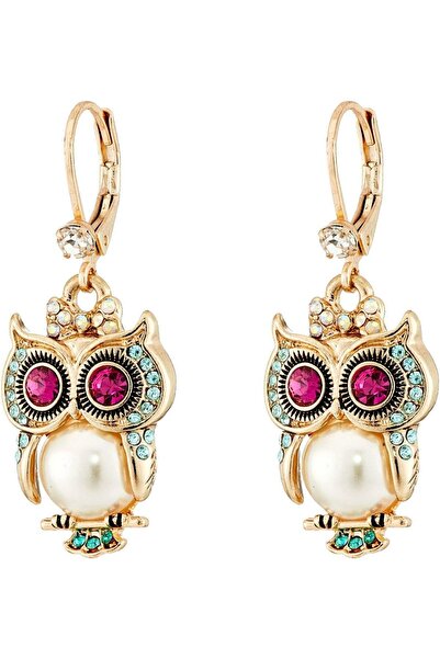 Betsy Johnson Pearl Critters Owl Dangle Earrings