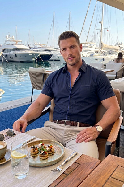 Le'Sluette Erkek Slim Fit ÇıtÇıt Düğmeli İpek Karışımlı Cep Ve Biye Detaylı E...