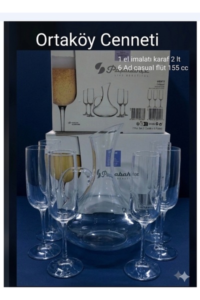 Paşabahçe 7 parça keyfıala seti 6 ad casual flüt 155 cc 1 ad el imalatı 2 lt ...